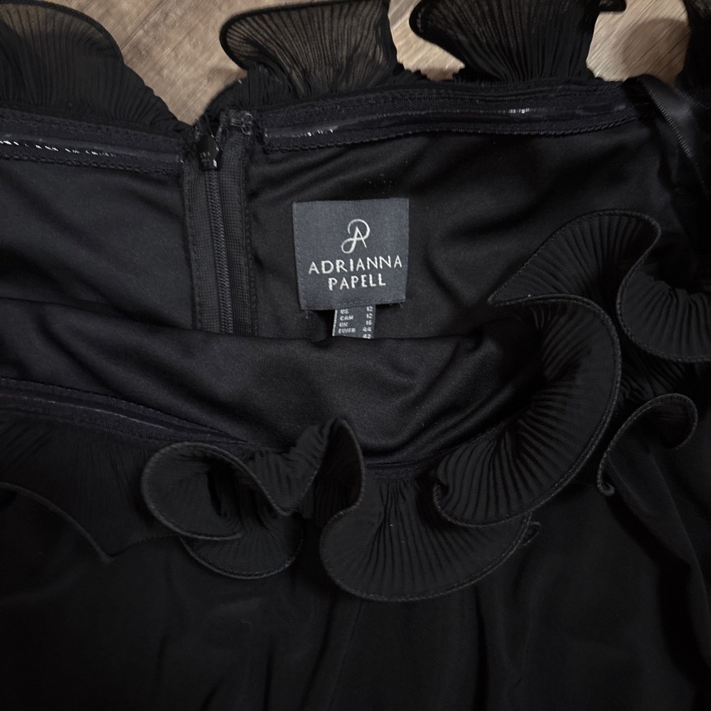 Adrianna Papell Womens Off the Shoulder Scalloped Edge Jumpsuit Black 12 - Picture 4 of 9